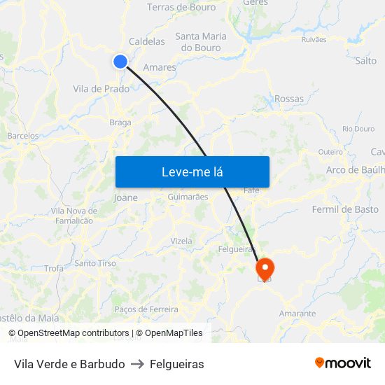 Vila Verde e Barbudo to Felgueiras map