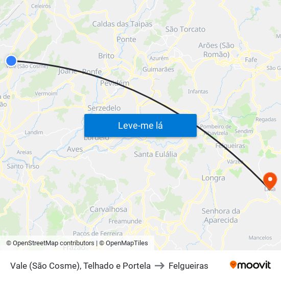 Vale (São Cosme), Telhado e Portela to Felgueiras map