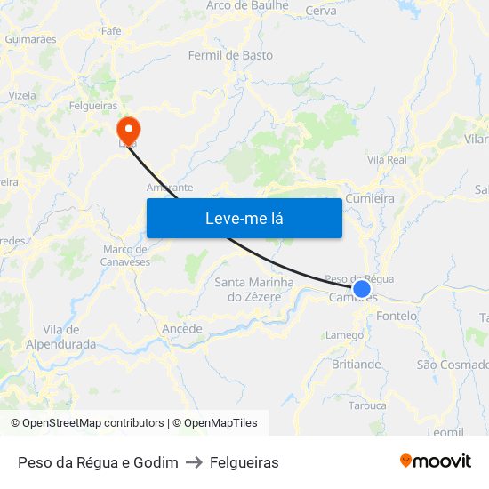 Peso da Régua e Godim to Felgueiras map