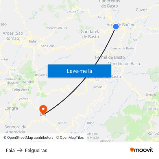 Faia to Felgueiras map