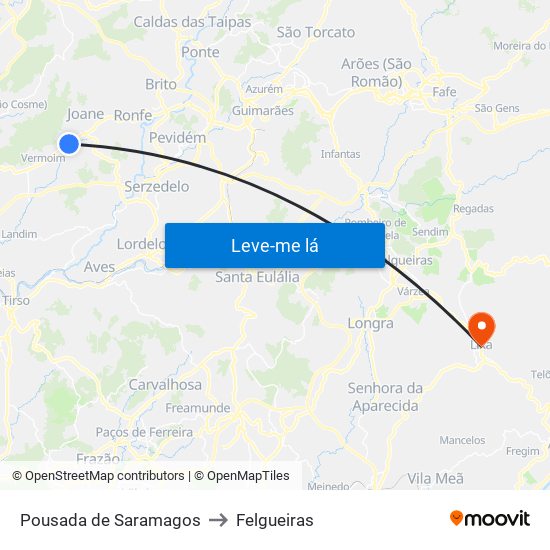 Pousada de Saramagos to Felgueiras map