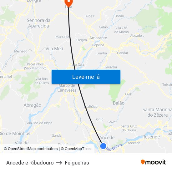 Ancede e Ribadouro to Felgueiras map