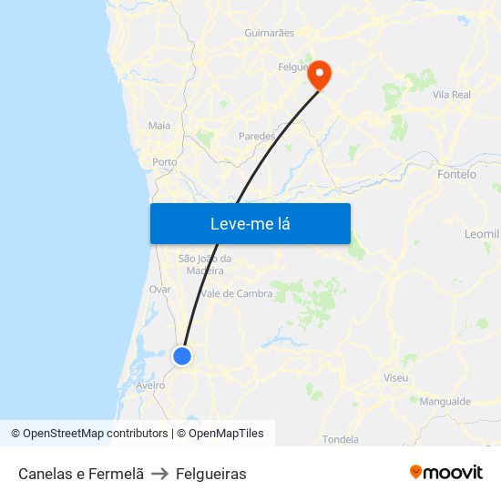 Canelas e Fermelã to Felgueiras map