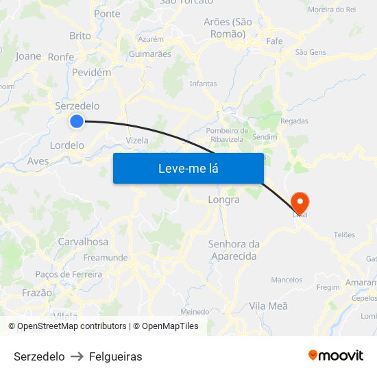 Serzedelo to Felgueiras map