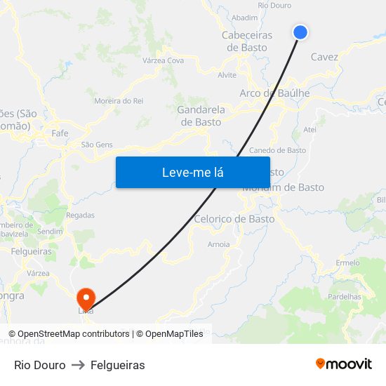 Rio Douro to Felgueiras map