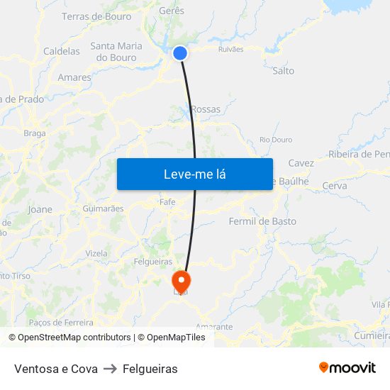 Ventosa e Cova to Felgueiras map