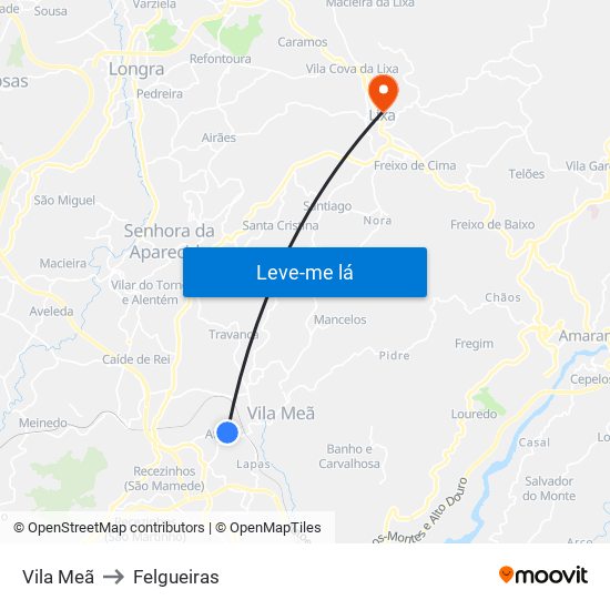 Vila Meã to Felgueiras map