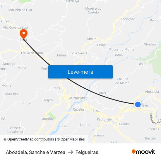 Aboadela, Sanche e Várzea to Felgueiras map