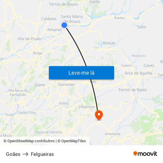 Goães to Felgueiras map