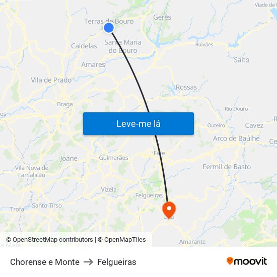 Chorense e Monte to Felgueiras map