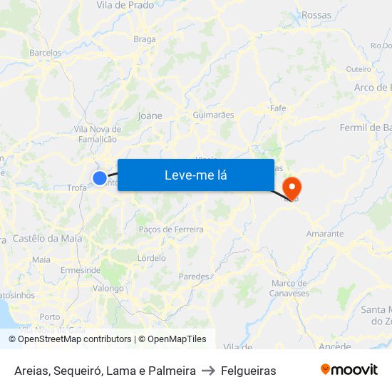 Areias, Sequeiró, Lama e Palmeira to Felgueiras map