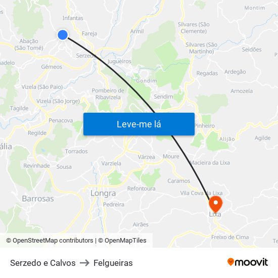 Serzedo e Calvos to Felgueiras map