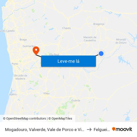 Mogadouro, Valverde, Vale de Porco e Vilar de Rei to Felgueiras map