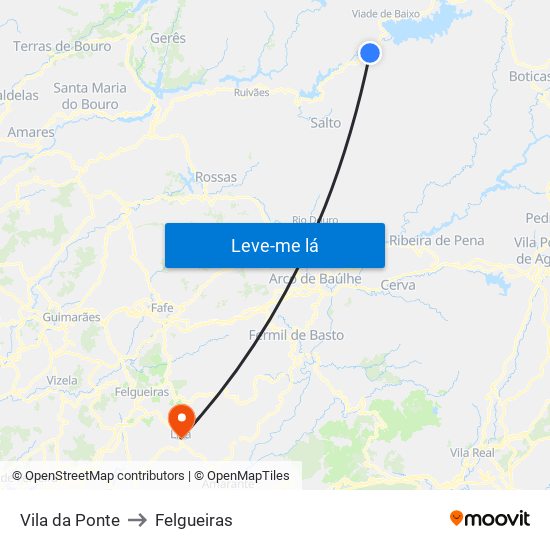 Vila da Ponte to Felgueiras map