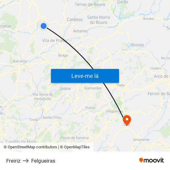 Freiriz to Felgueiras map