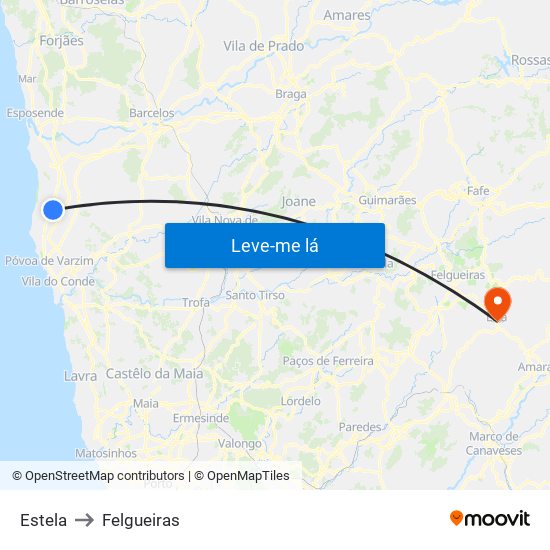 Estela to Felgueiras map