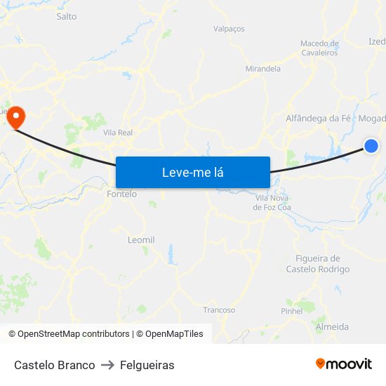 Castelo Branco to Felgueiras map