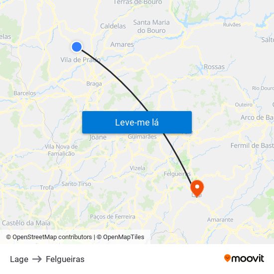 Lage to Felgueiras map