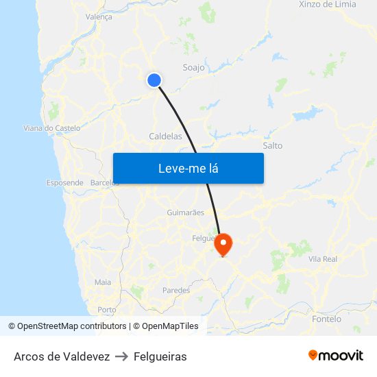 Arcos de Valdevez to Felgueiras map