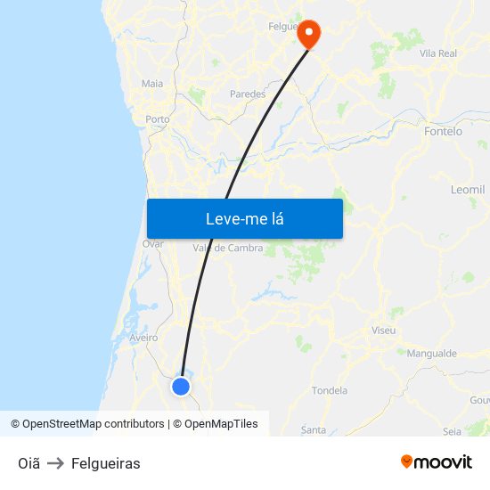 Oiã to Felgueiras map