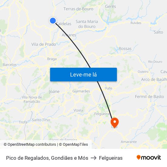 Pico de Regalados, Gondiães e Mós to Felgueiras map