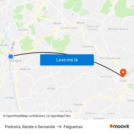 Pedreira, Rande e Sernande to Felgueiras map