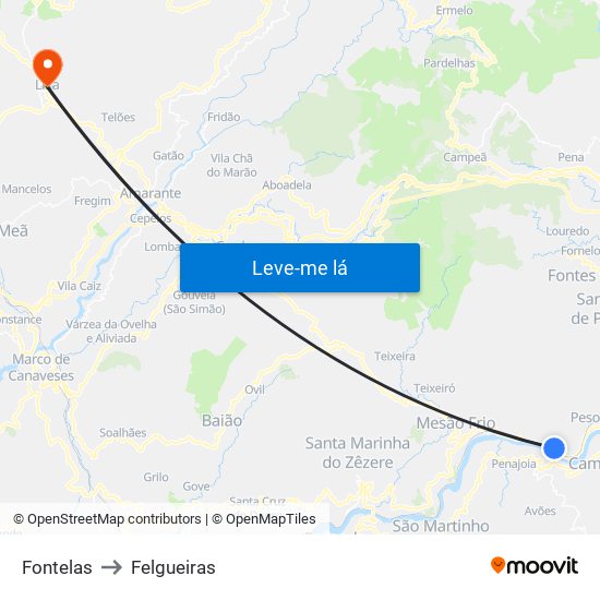 Fontelas to Felgueiras map