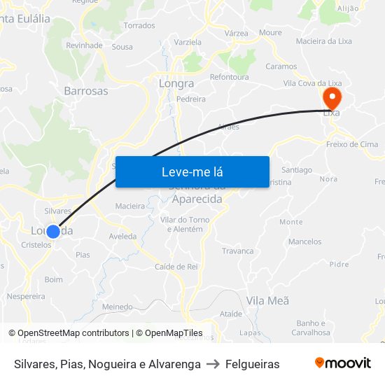 Silvares, Pias, Nogueira e Alvarenga to Felgueiras map