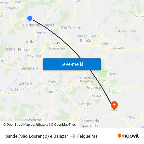 Sande (São Lourenço) e Balazar to Felgueiras map