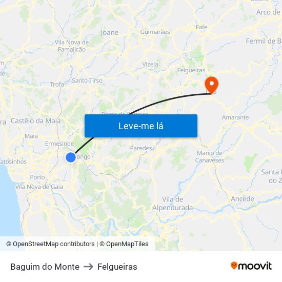 Baguim do Monte to Felgueiras map