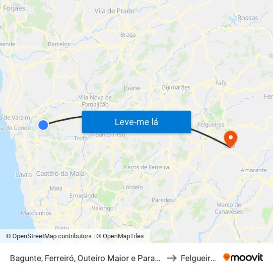 Bagunte, Ferreiró, Outeiro Maior e Parada to Felgueiras map