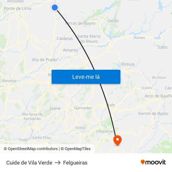 Cuide de Vila Verde to Felgueiras map