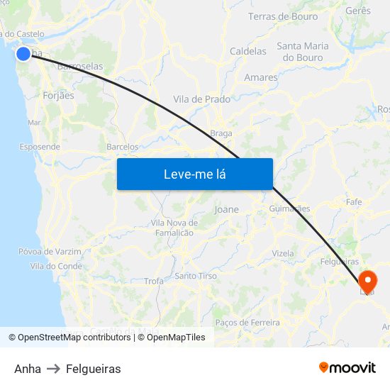 Anha to Felgueiras map