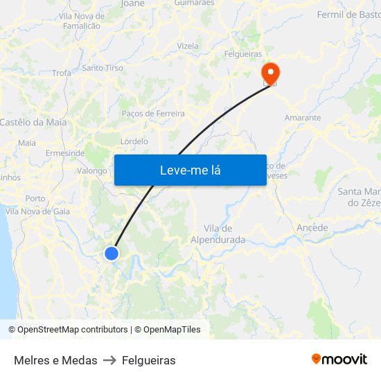 Melres e Medas to Felgueiras map