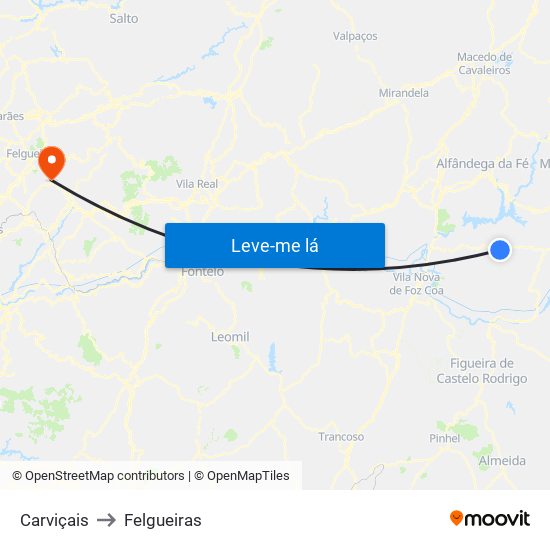 Carviçais to Felgueiras map