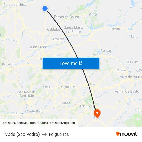 Vade (São Pedro) to Felgueiras map