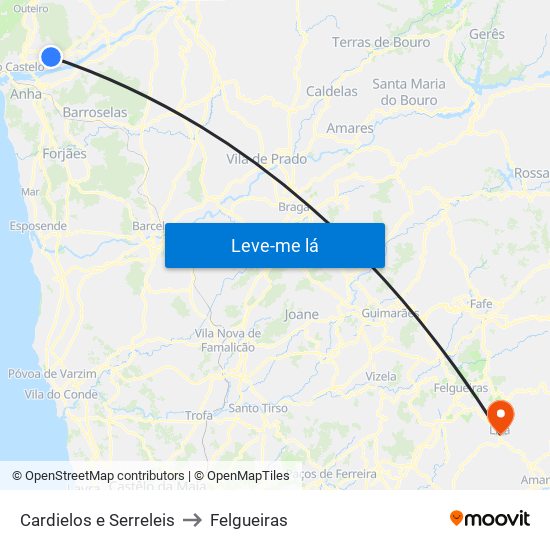 Cardielos e Serreleis to Felgueiras map