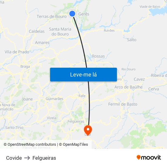 Covide to Felgueiras map