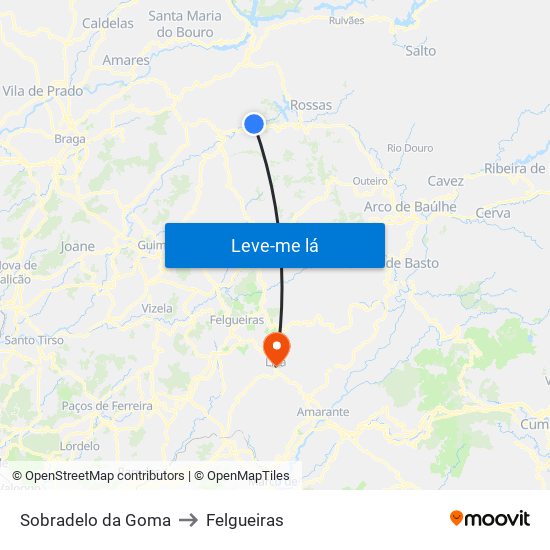 Sobradelo da Goma to Felgueiras map