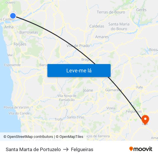 Santa Marta de Portuzelo to Felgueiras map