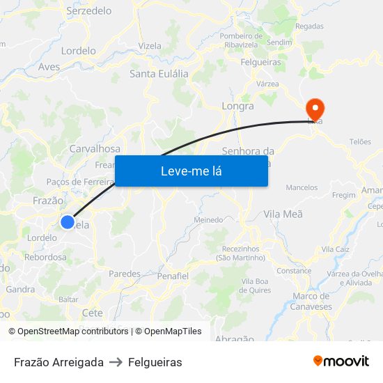 Frazão Arreigada to Felgueiras map