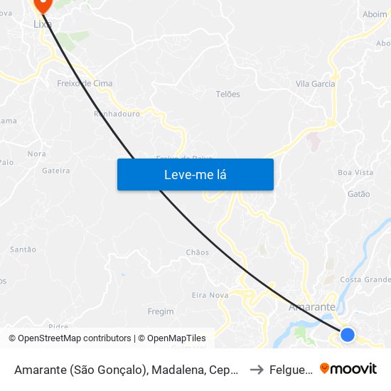 Amarante (São Gonçalo), Madalena, Cepelos e Gatão to Felgueiras map