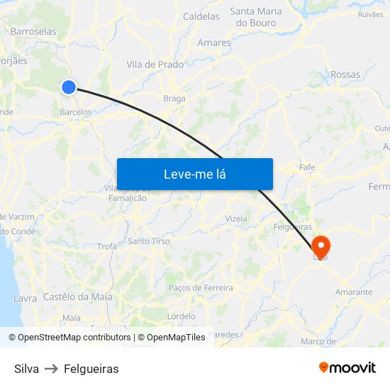 Silva to Felgueiras map