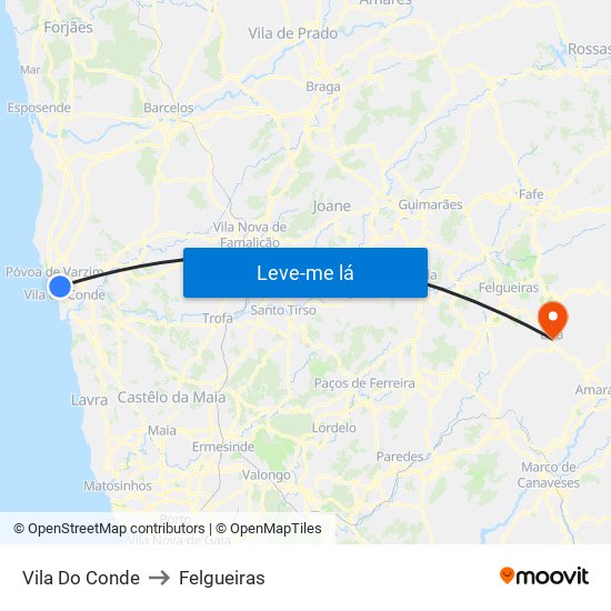 Vila Do Conde to Felgueiras map