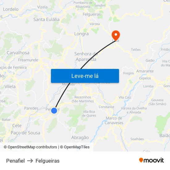 Penafiel to Felgueiras map