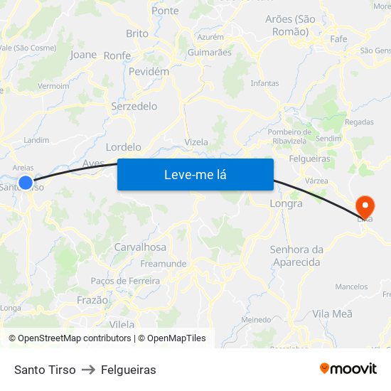 Santo Tirso to Felgueiras map