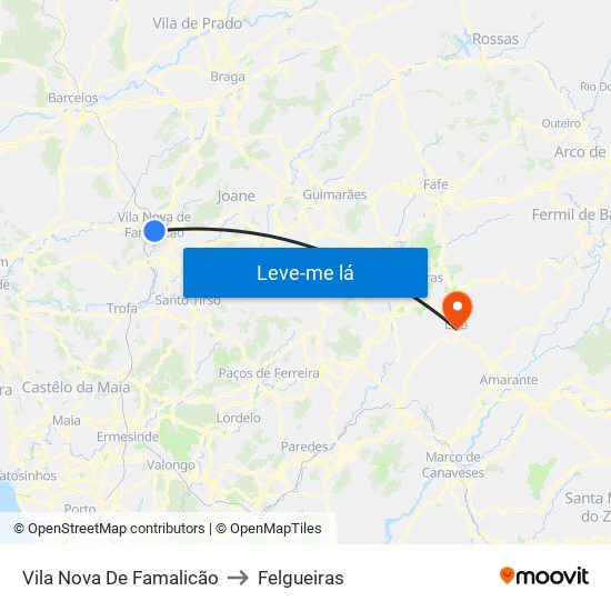 Vila Nova De Famalicão to Felgueiras map