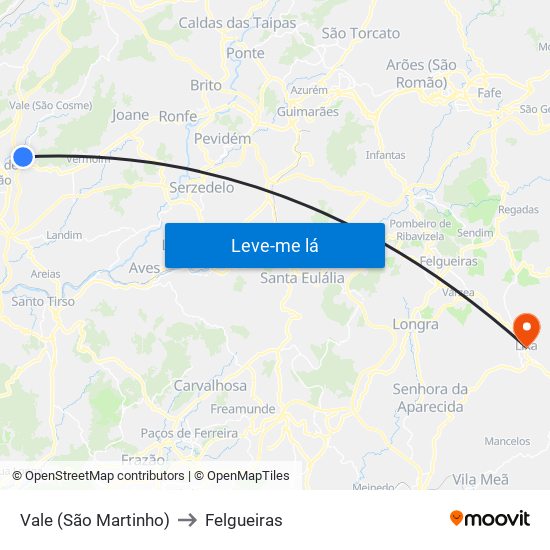 Vale (São Martinho) to Felgueiras map