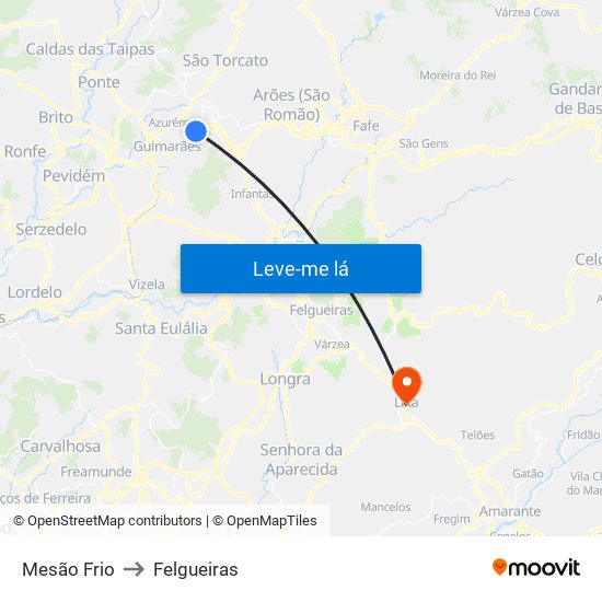 Mesão Frio to Felgueiras map