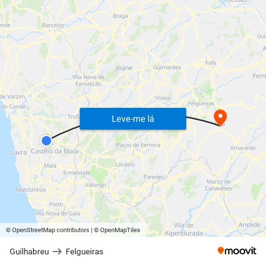 Guilhabreu to Felgueiras map